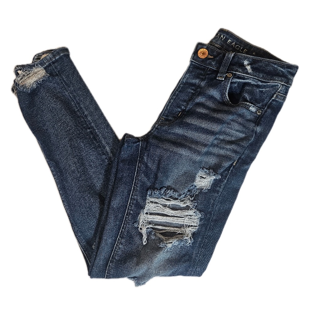 American Eagle Jeans Juniors 00 Tomgirl Distressed‎ Ripped Button Fly Stretch